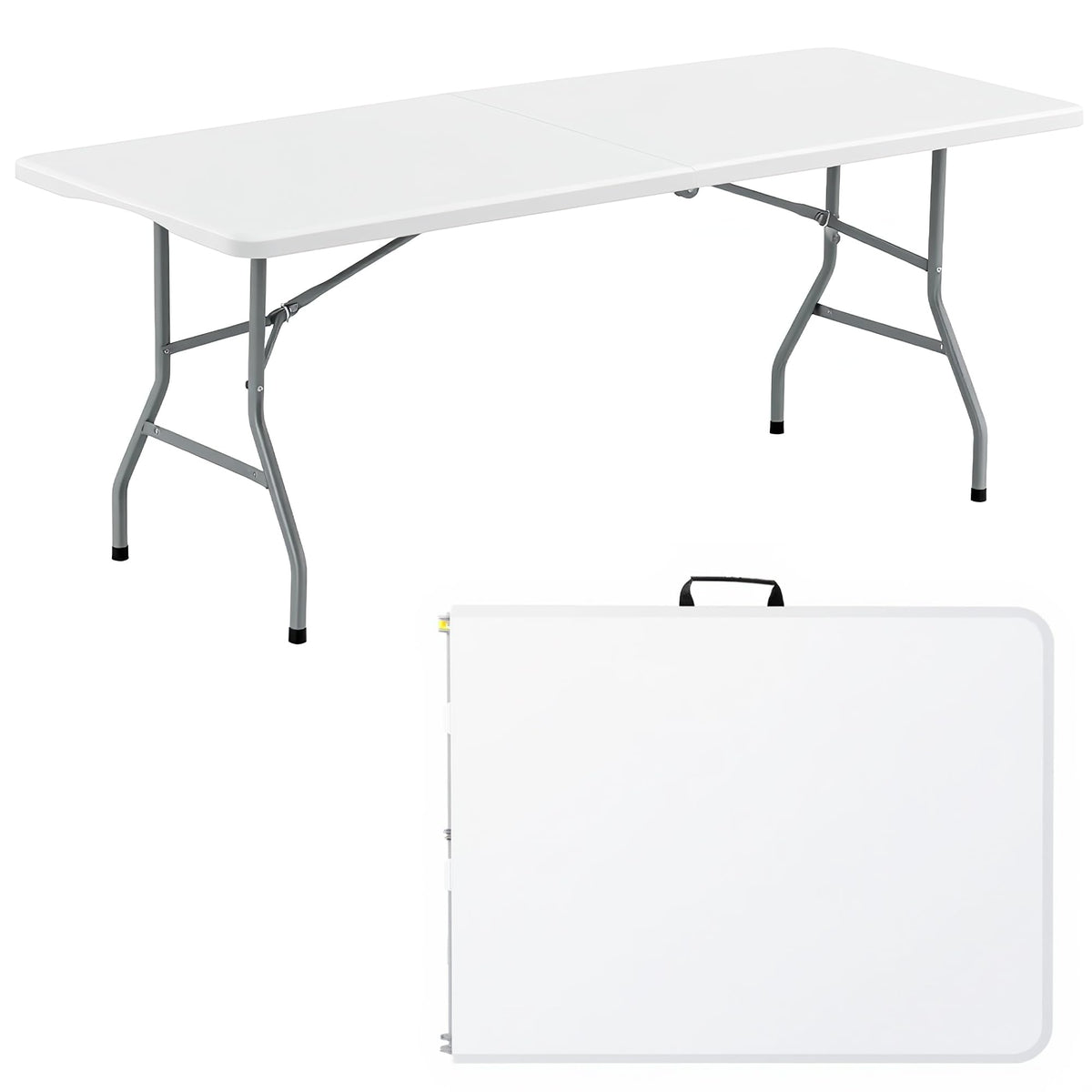 White Plastic Folding Table with Carry Handle Y3742
