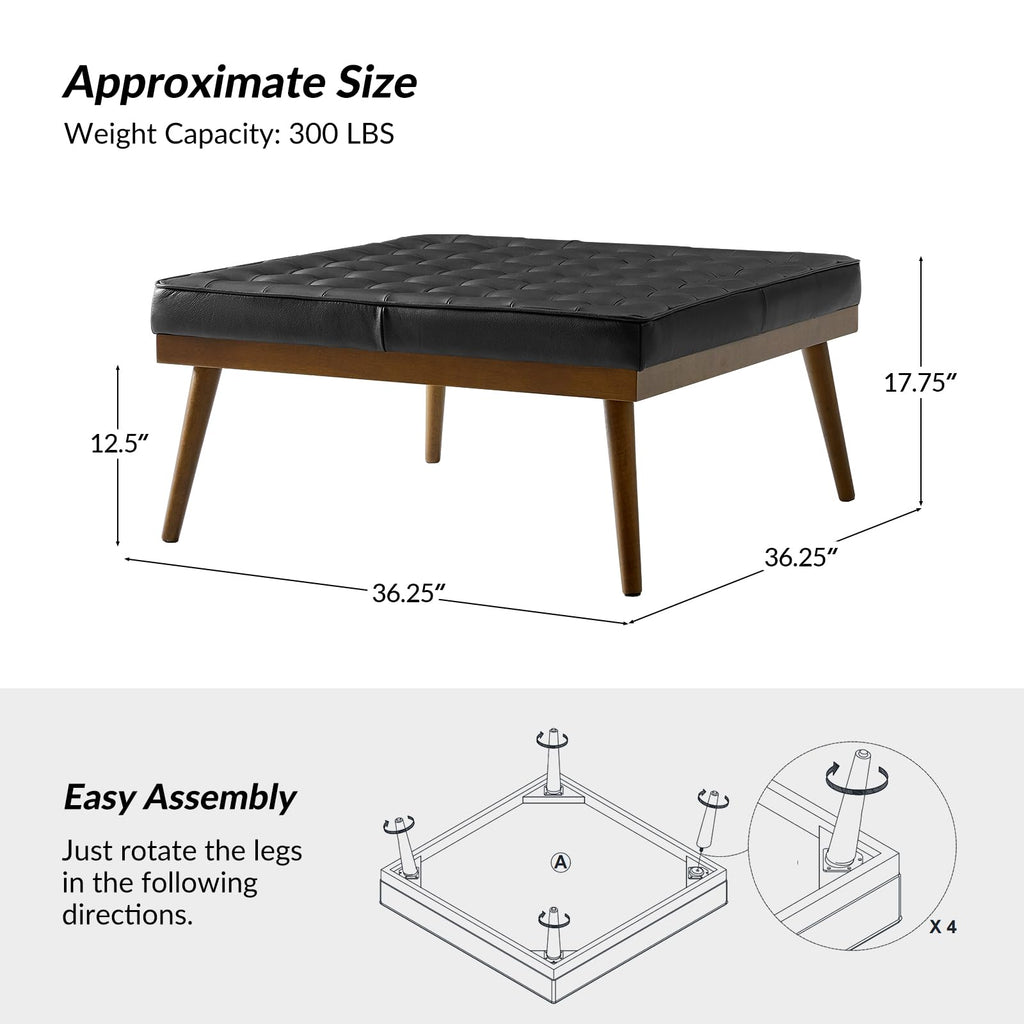 36" Genuine Leather Square Tufted Ottoman Q655783