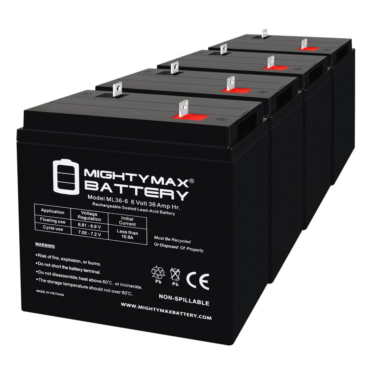 6 Volt 36 AH Rechargeable SLA AGM Battery 4 Pack Z985