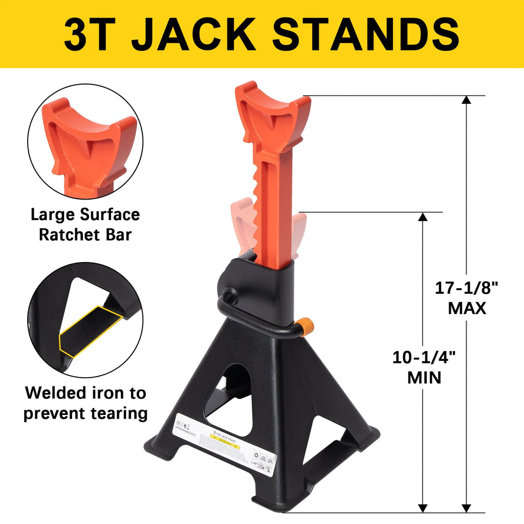 3 Ton Scissor Jack and Jack Stands Kit with Lug Wrench O475
