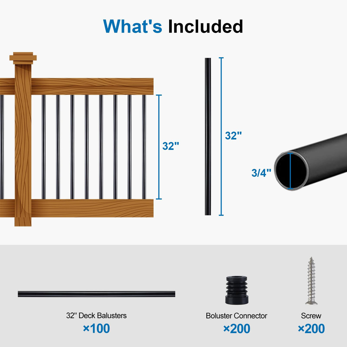 Black Aluminum Deck Balusters 32in x 3/4in 100 Pack F12259