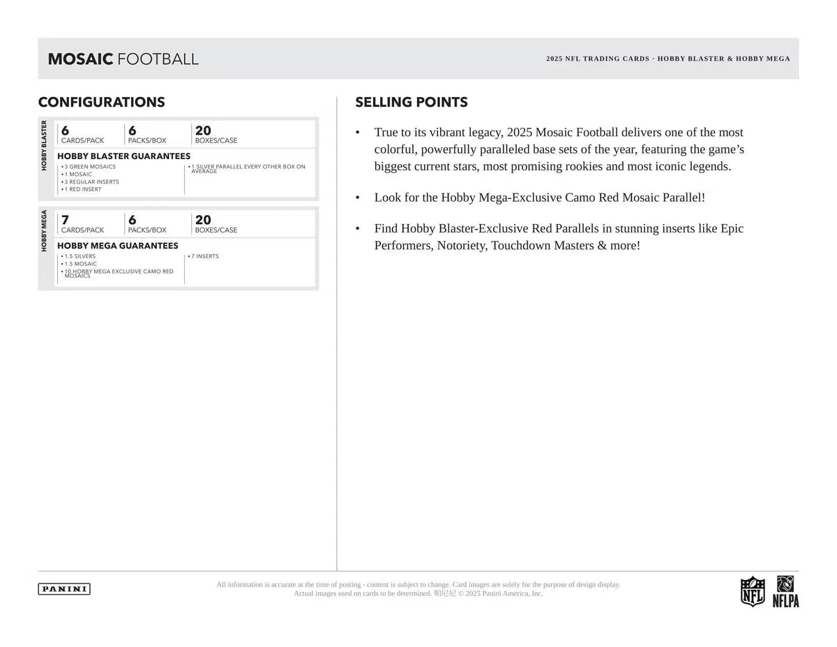 2025 Mosaic Football Trading Card Box C880