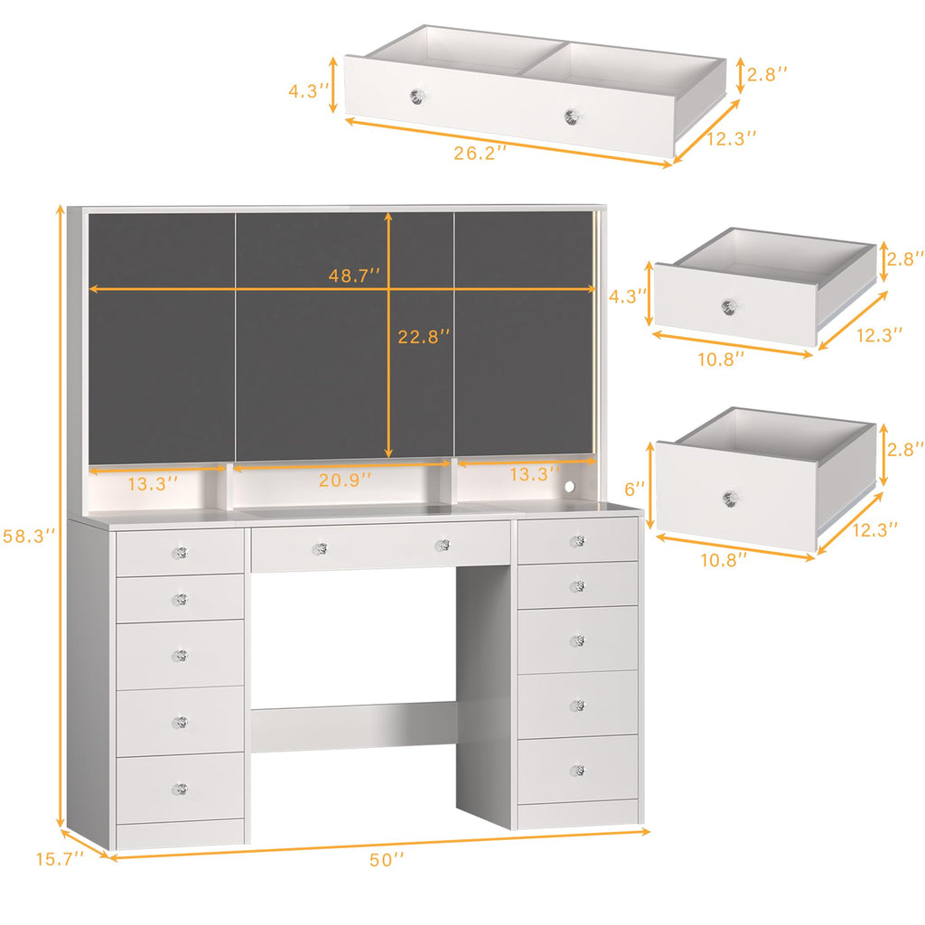 White Vanity Desk with Mirror and Lights V382