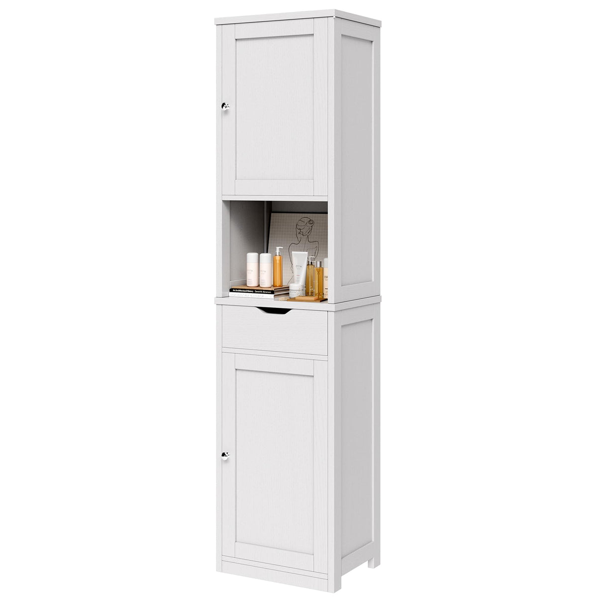 Tall Narrow Bathroom Storage Cabinet with Adjustable Shelves, White R102339