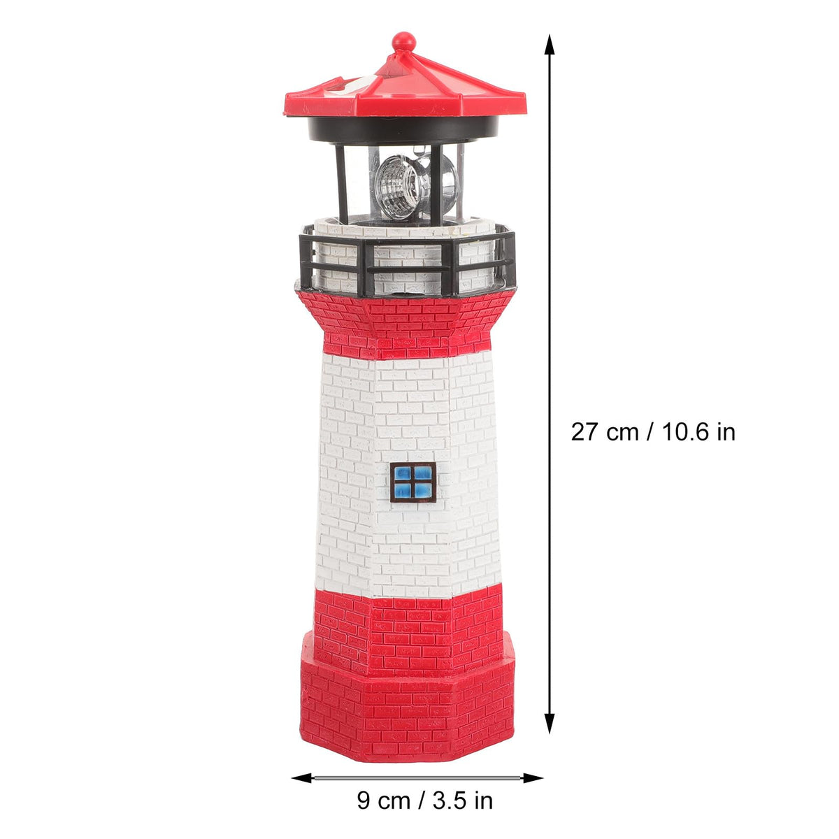 Solar Powered Rotating Lighthouse Figurine Red Resin Metal Landscape Light with LED V949079
