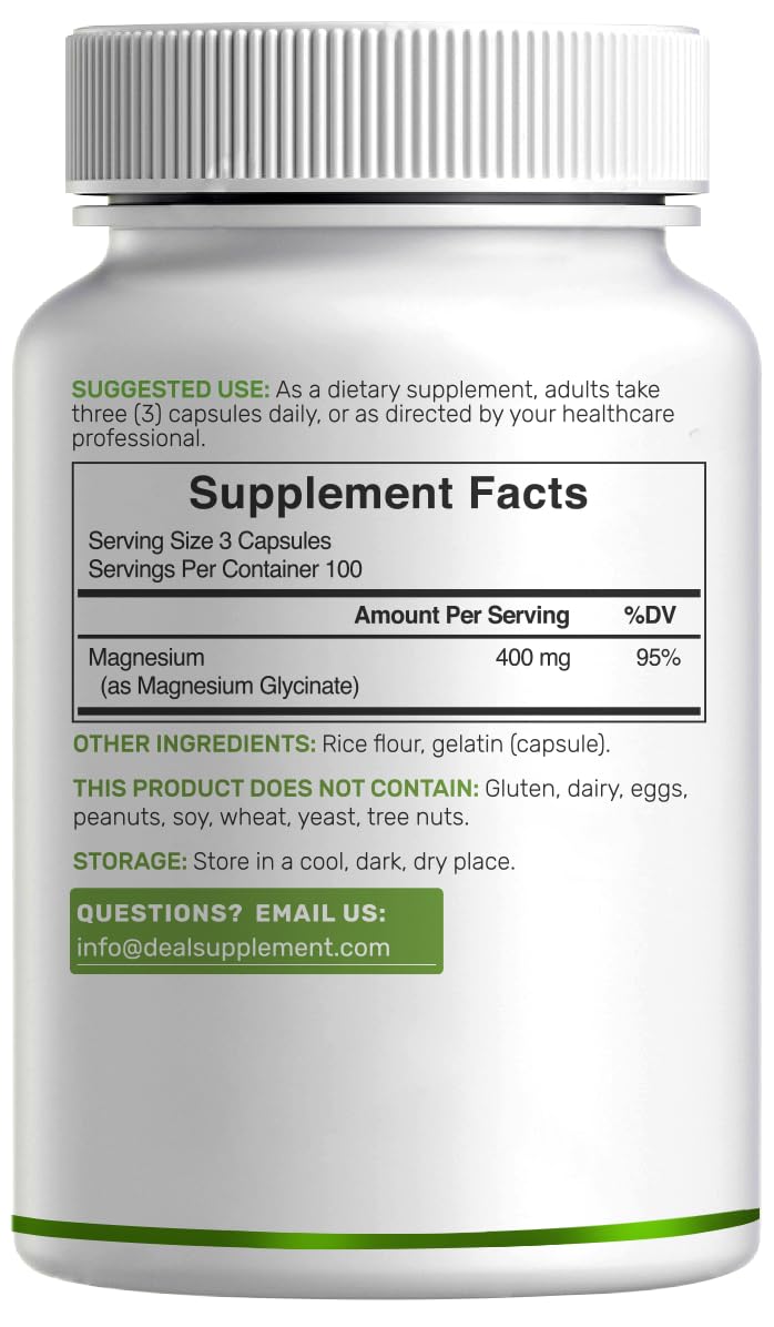 Magnesium Glycinate 400mg, 300 Capsules B3952