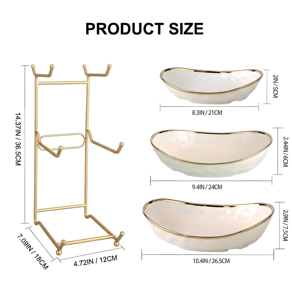 White 3 Tier Ceramic Fruit Bowl with Metal Holder J3367
