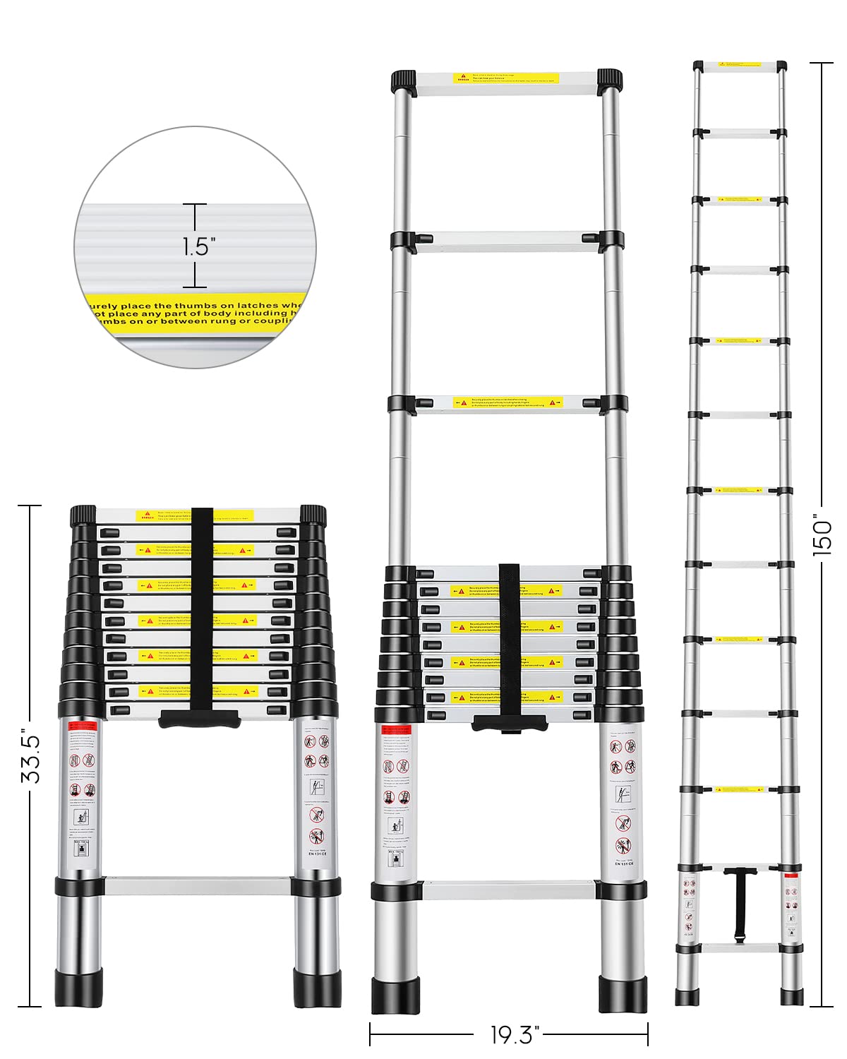 12.5FT Aluminum Telescoping Ladder 330 lb E504534
