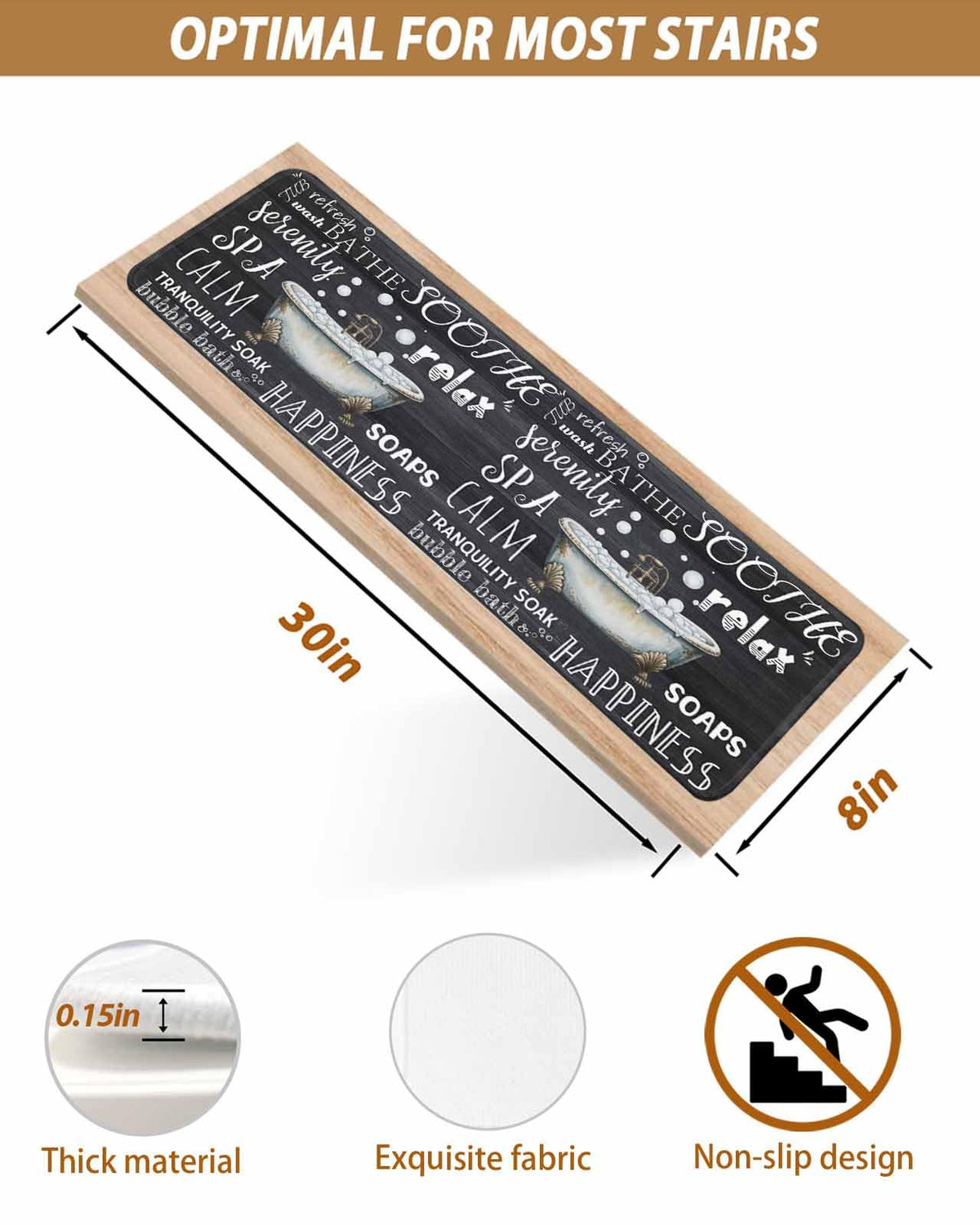 Black Vintage Art Non Slip Carpet Stair Treads 10 Pack 8x30 inch U700377
