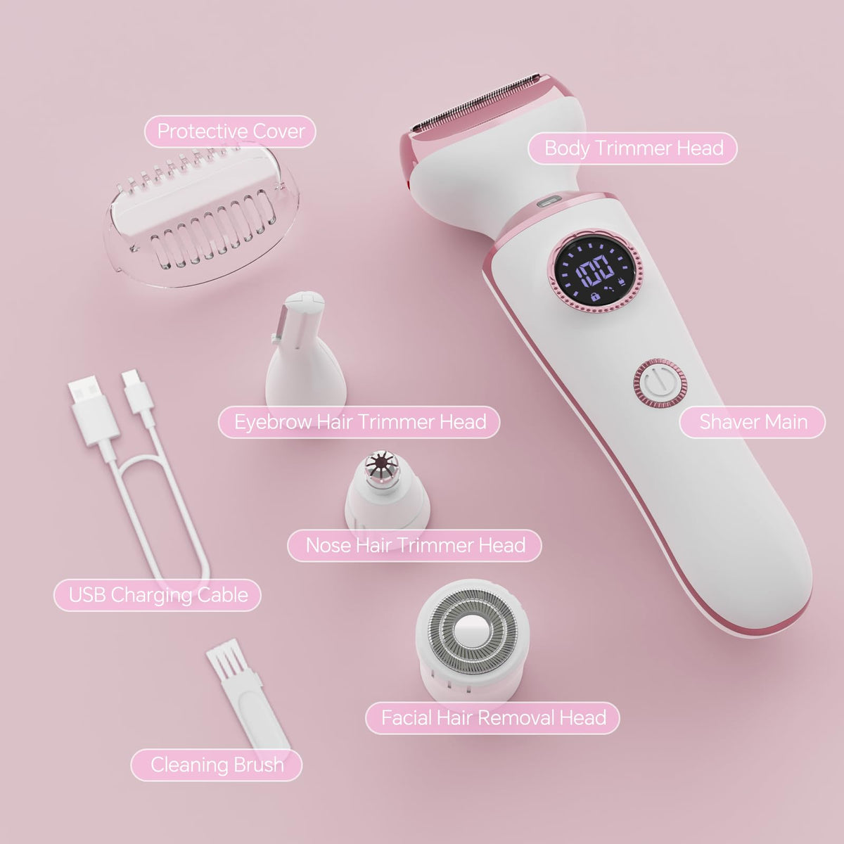 Electric Razor for Women, 4-in-1 Bikini Trimmer & Body Shaver, Rechargeable Wet/Dry Y3750