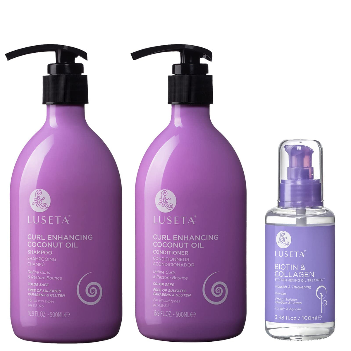 Curly Hair Shampoo and Conditioner Set with Biotin Hair Oil W53906