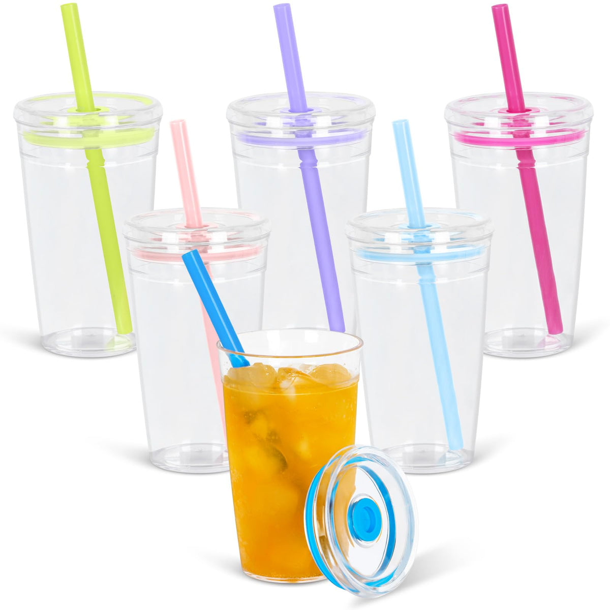 6 Pack 16Oz Acrylic Tumbler with Straw and Lid J472