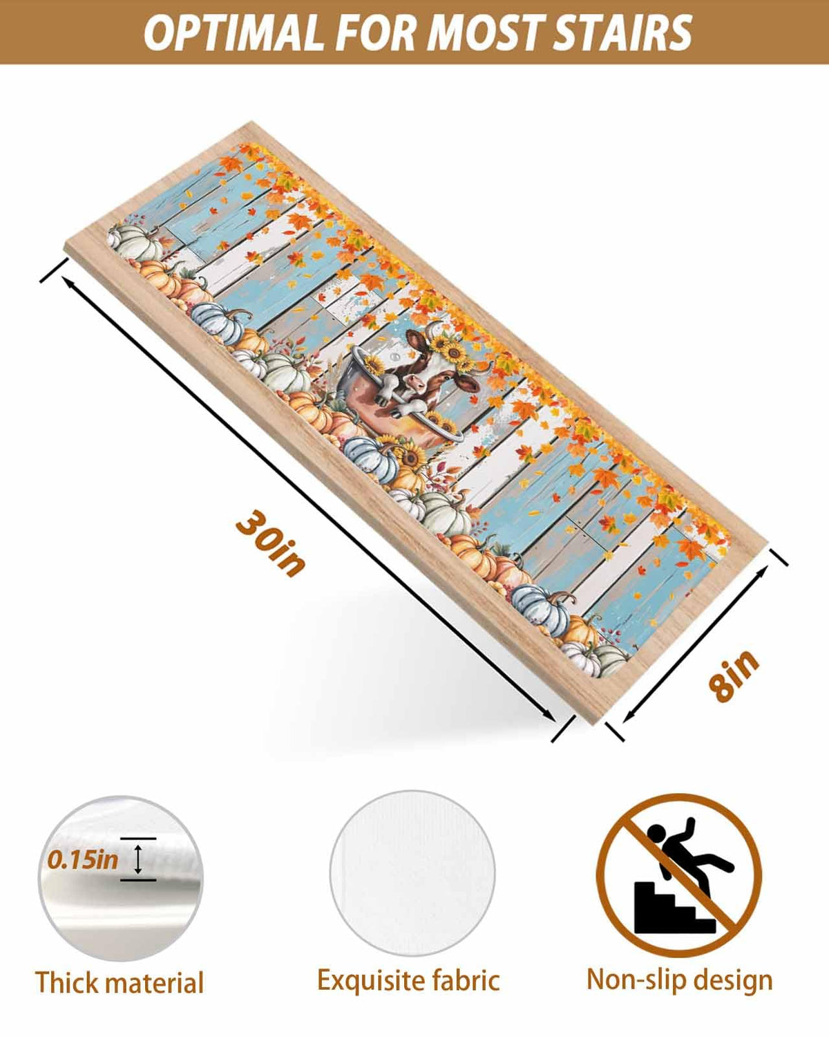 15 Pack Non Slip Carpet Stair Treads with Adhesive, 8x30 inch A4373