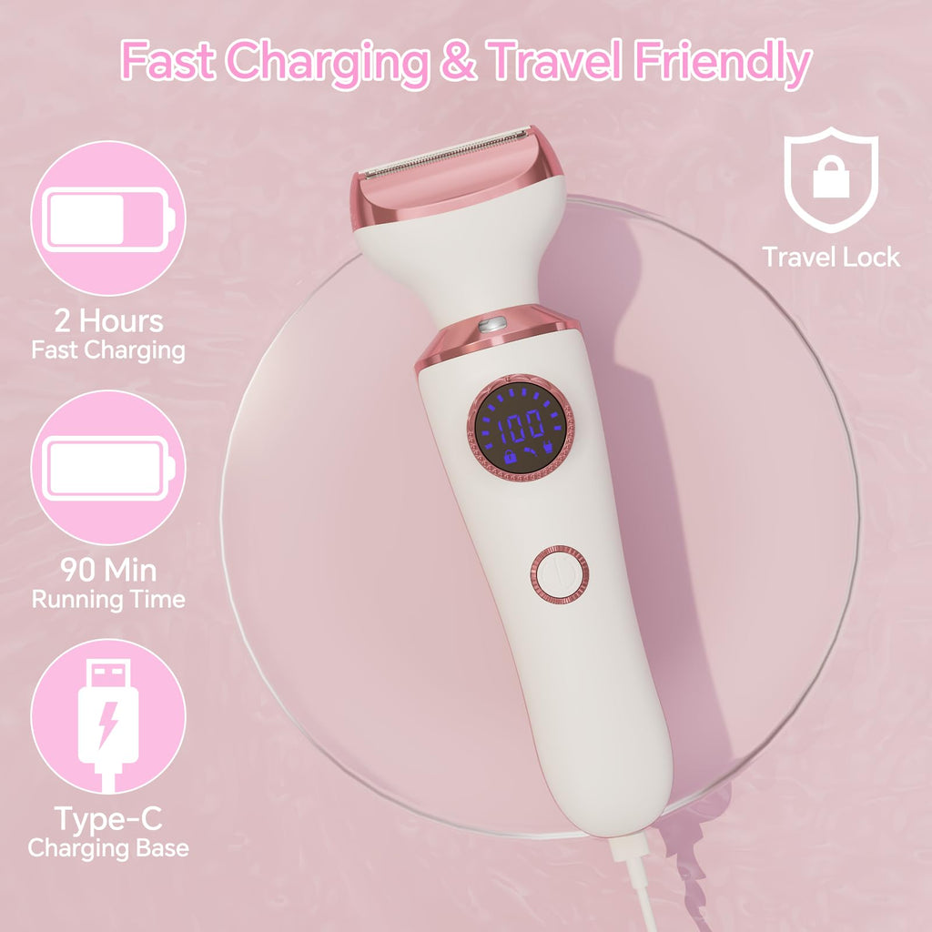 Electric Razor for Women, 4-in-1 Bikini Trimmer & Body Shaver, Rechargeable Wet/Dry Y3750