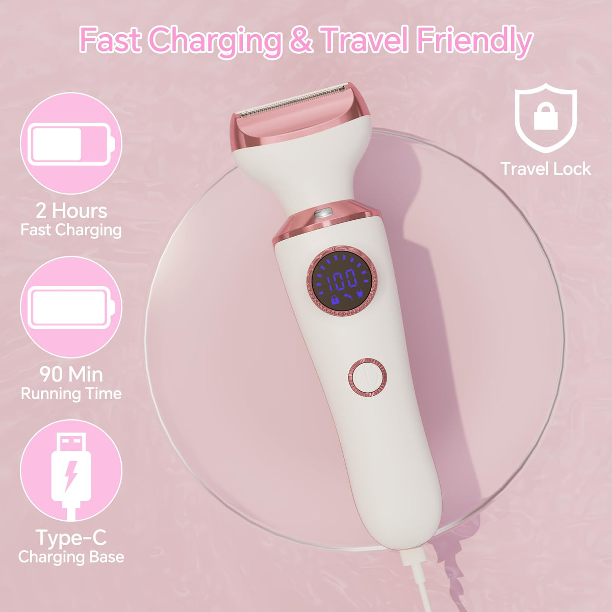 Electric Razor for Women, 4-in-1 Bikini Trimmer & Body Shaver, Rechargeable Wet/Dry Y3750
