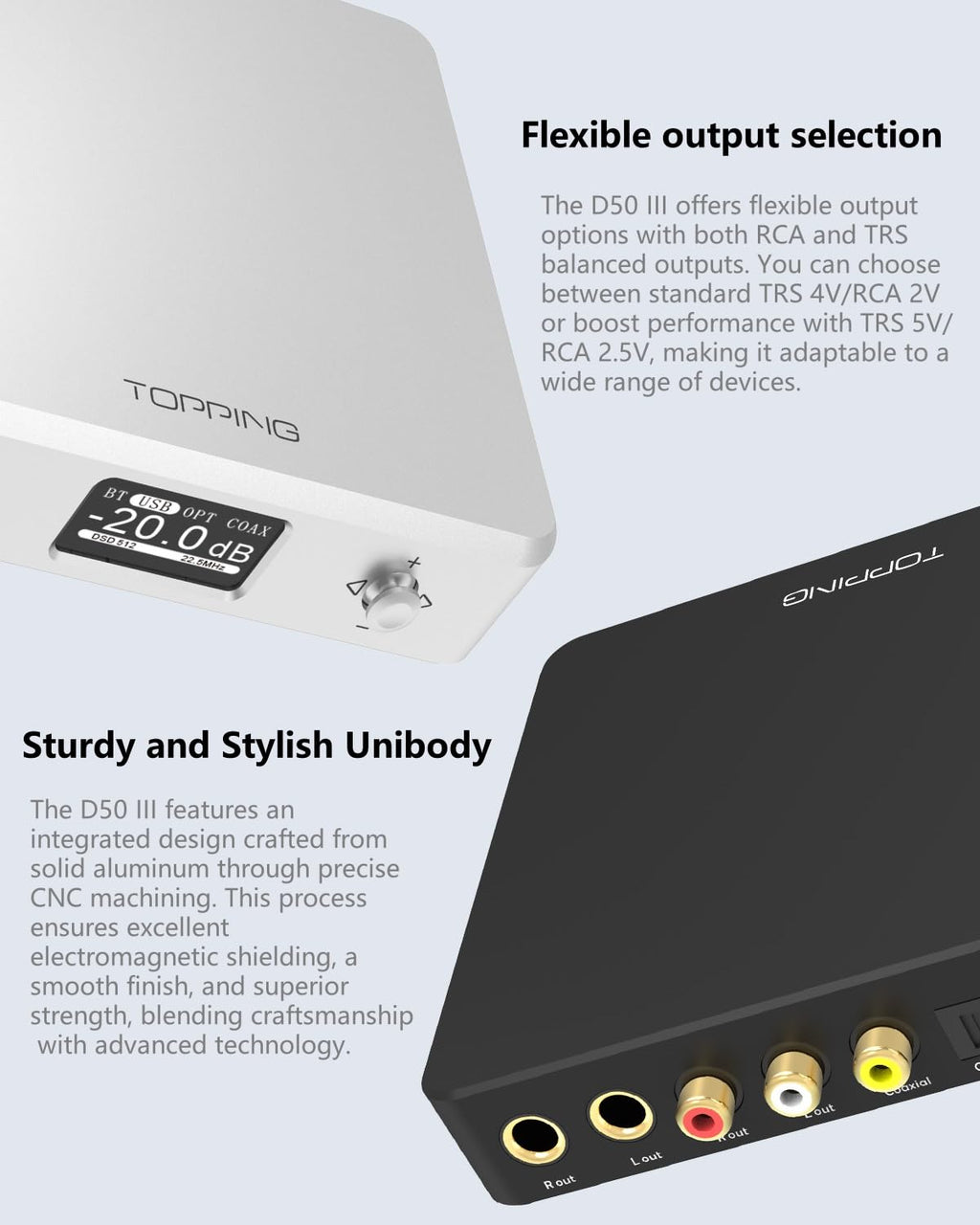 Desktop HiFi DAC & Preamplifier, Bluetooth 5.1, RCA/TRS Outputs (Black) D896585