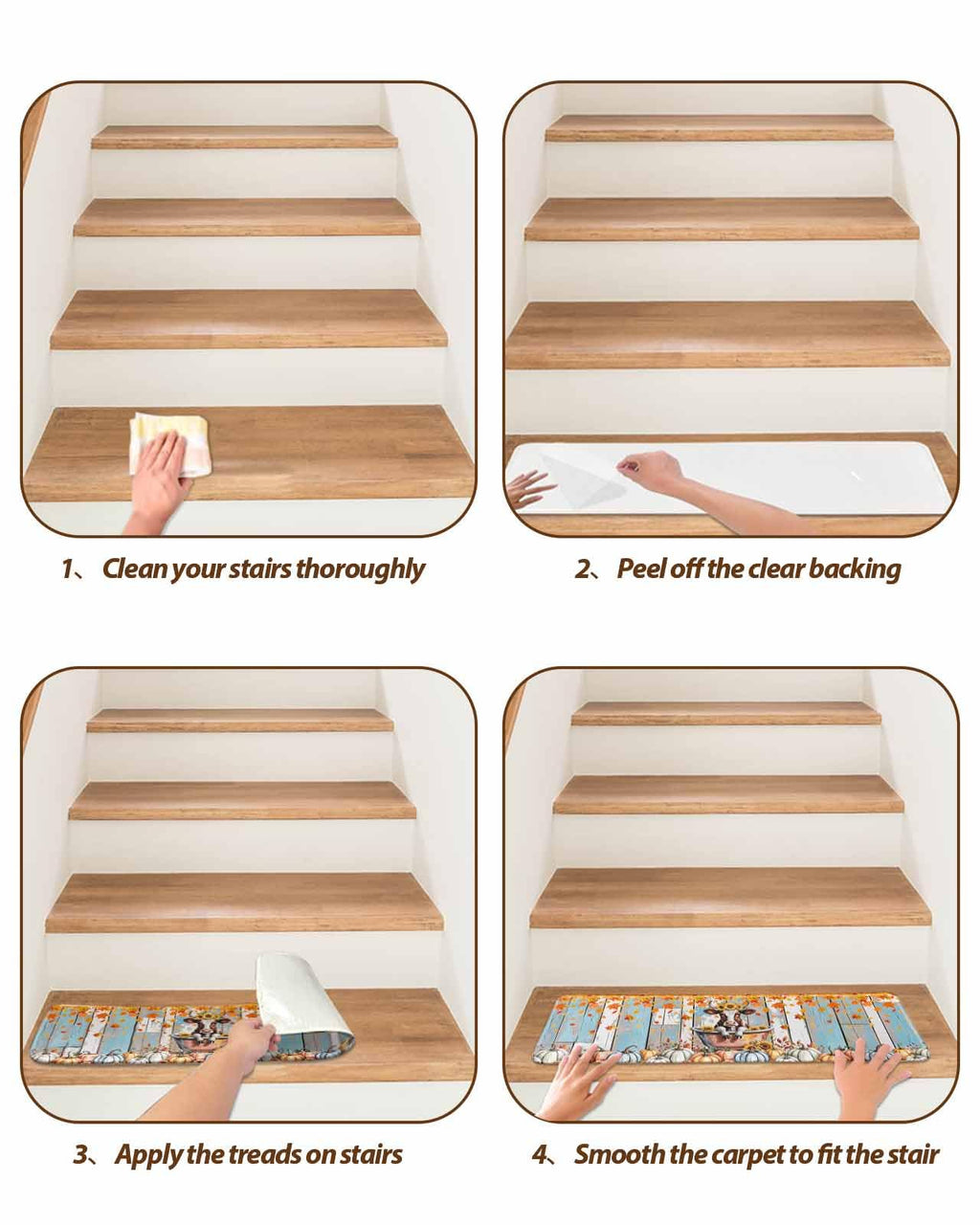 15 Pack Non Slip Carpet Stair Treads with Adhesive, 8x30 inch A4373
