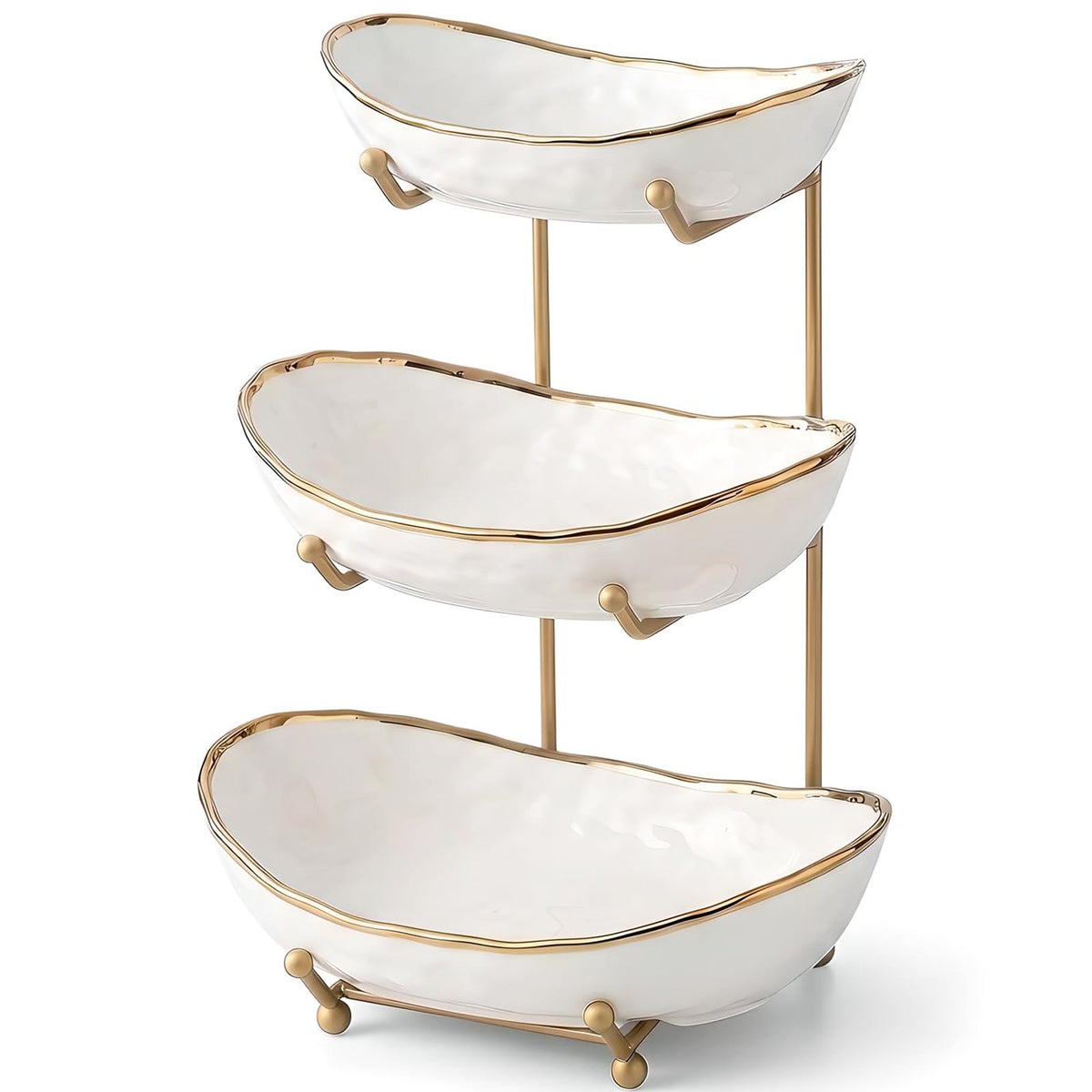 White 3 Tier Ceramic Fruit Bowl with Metal Holder J3367