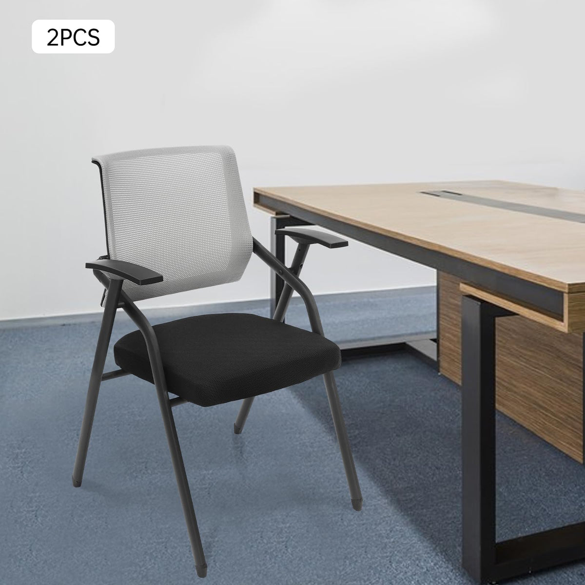 Grey Stackable Folding Mesh Office Chair with Arms M8197
