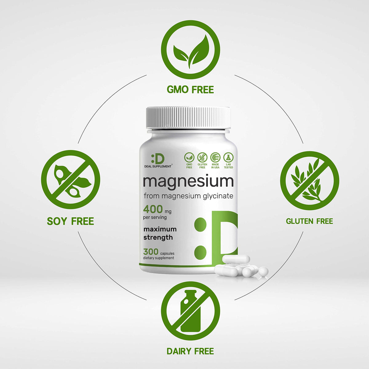 Magnesium Glycinate 400mg, 300 Capsules B3952