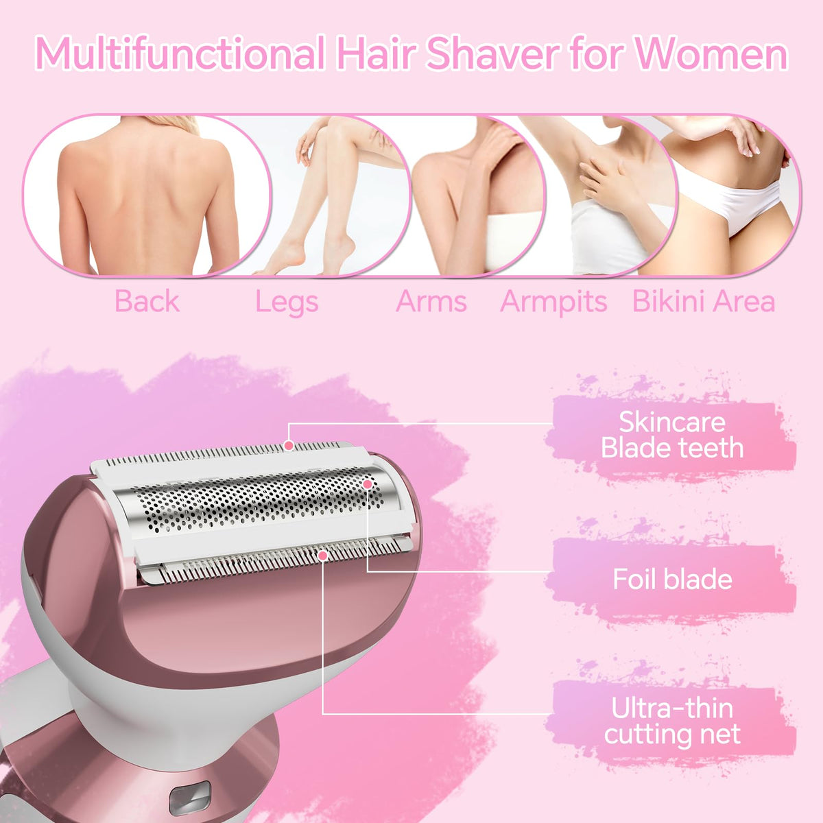 Electric Razor for Women, 4-in-1 Bikini Trimmer & Body Shaver, Rechargeable Wet/Dry Y3750