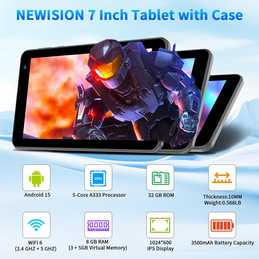 7 Inch Tablet with Case, 32GB+1TB Expand, 5G WiFi, IPS Display (Black) T34048