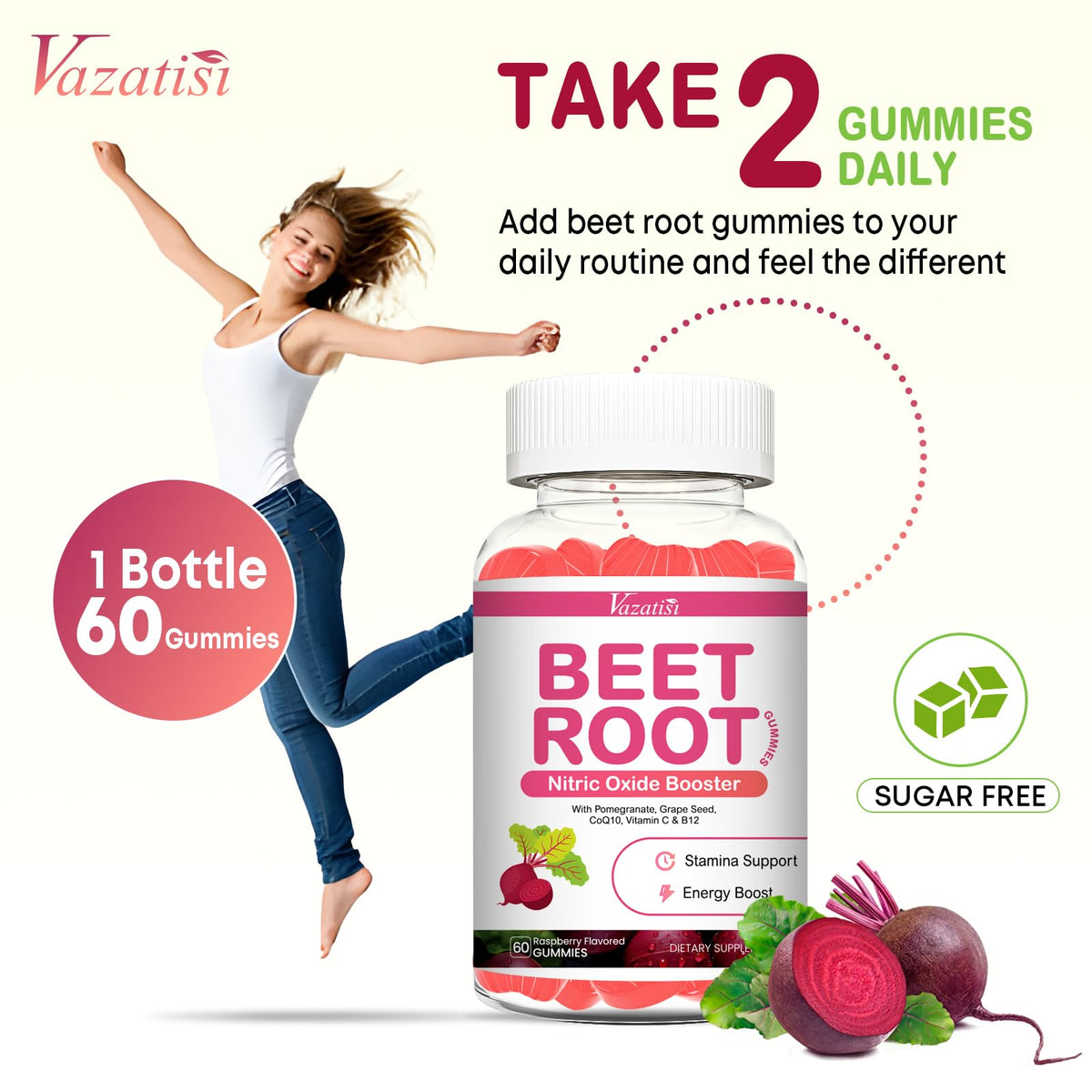 Beet Root Gummies with Coq 10, Grape Seed, Pomegranate, 60 Chews J620228