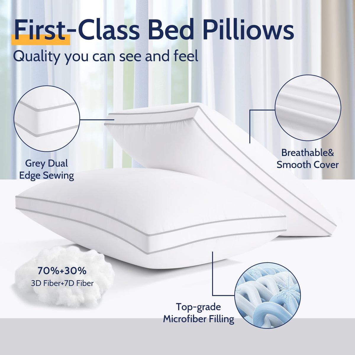 King Size Set of 2 Down Alternative Bed Pillows R512