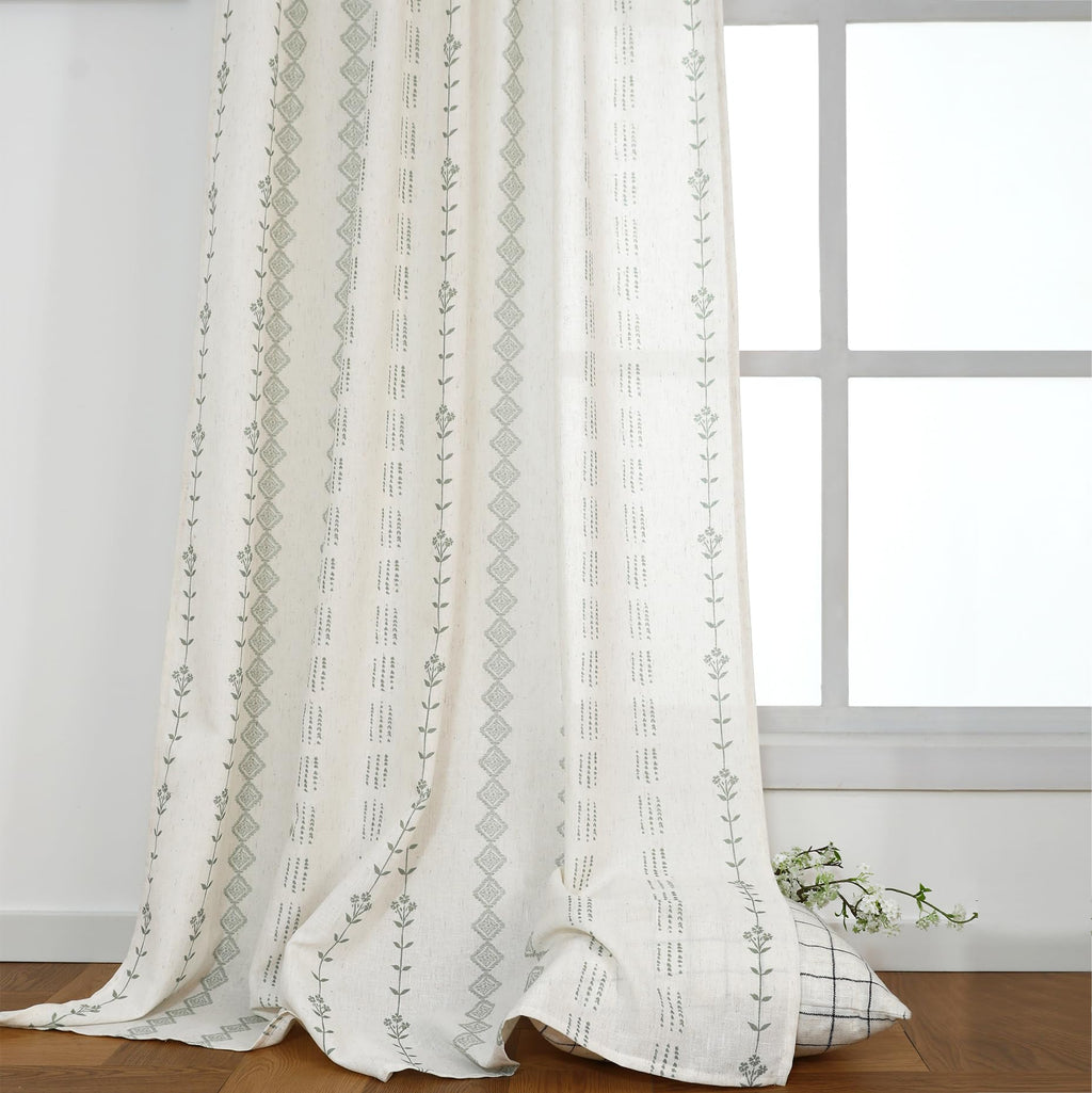 Green Striped Sheer Curtains 96 Inches Long Q847
