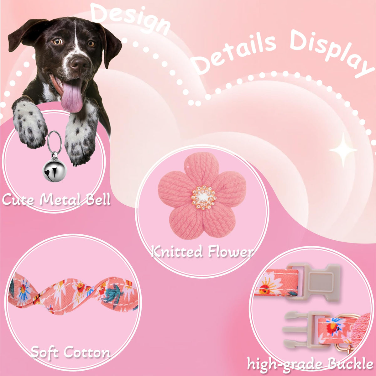 Small Dog Collar with Flower and Bell F319