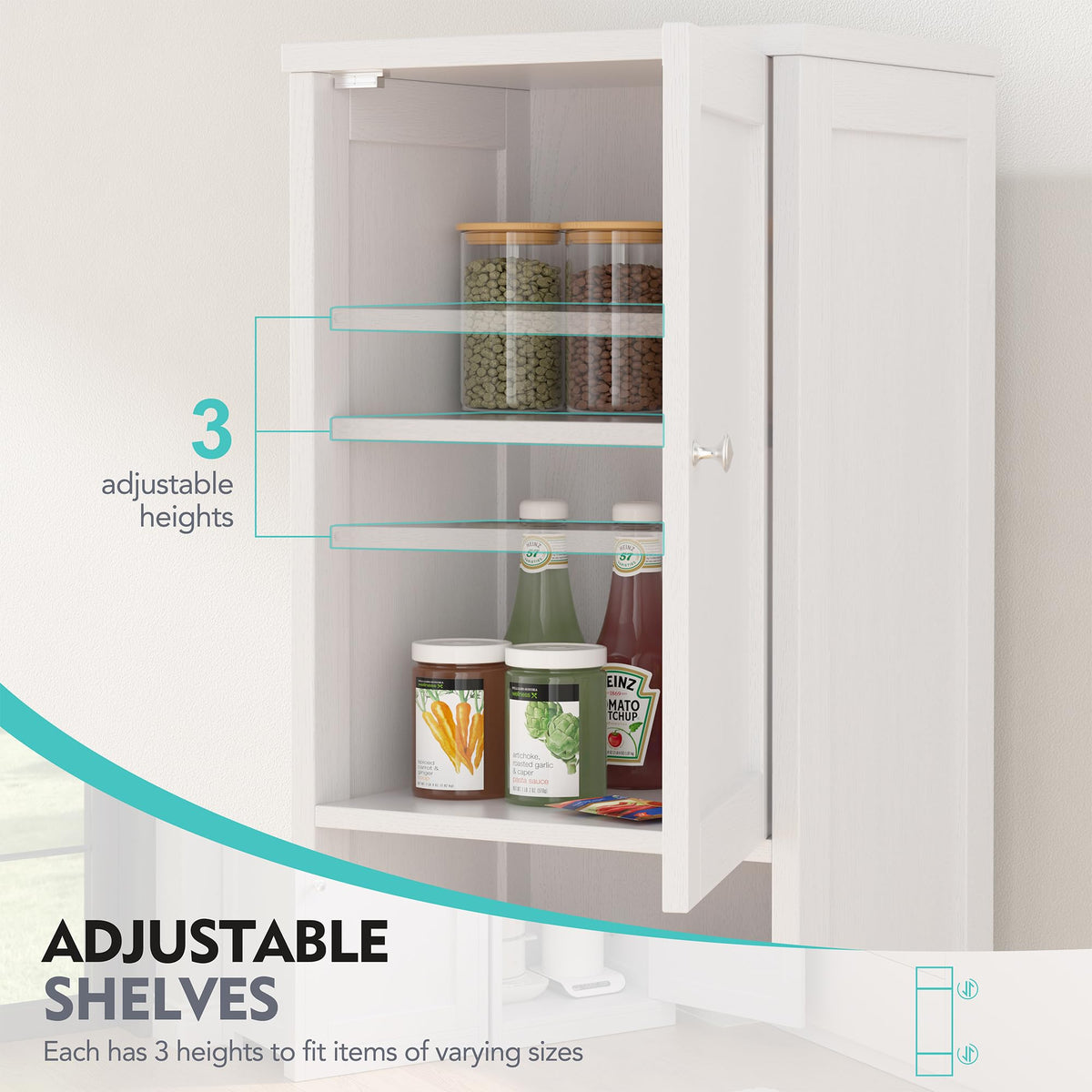Tall Narrow Bathroom Storage Cabinet with Adjustable Shelves, White R102339