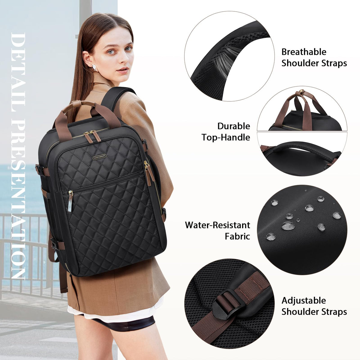 Black Rolling Laptop Backpack with Wheels S505161