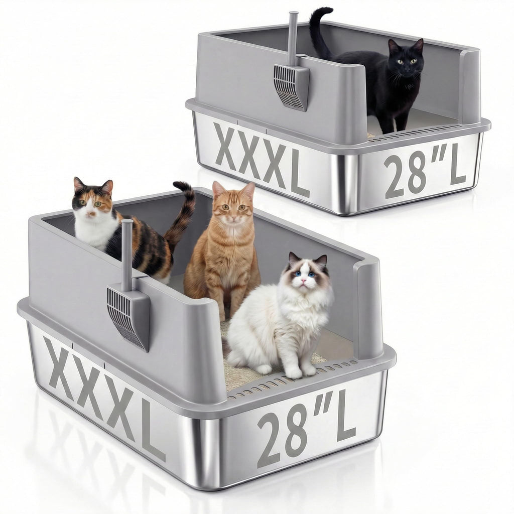 2 Pack 28" Extra Large Stainless Steel Cat Litter Boxes with Lid R65662