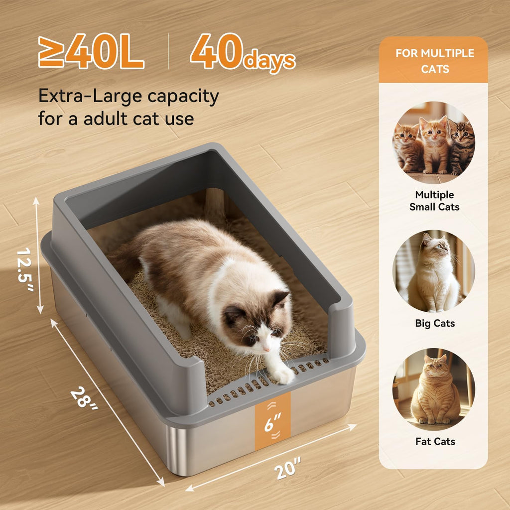 2 Pack 28" Extra Large Stainless Steel Cat Litter Boxes with Lid R65662
