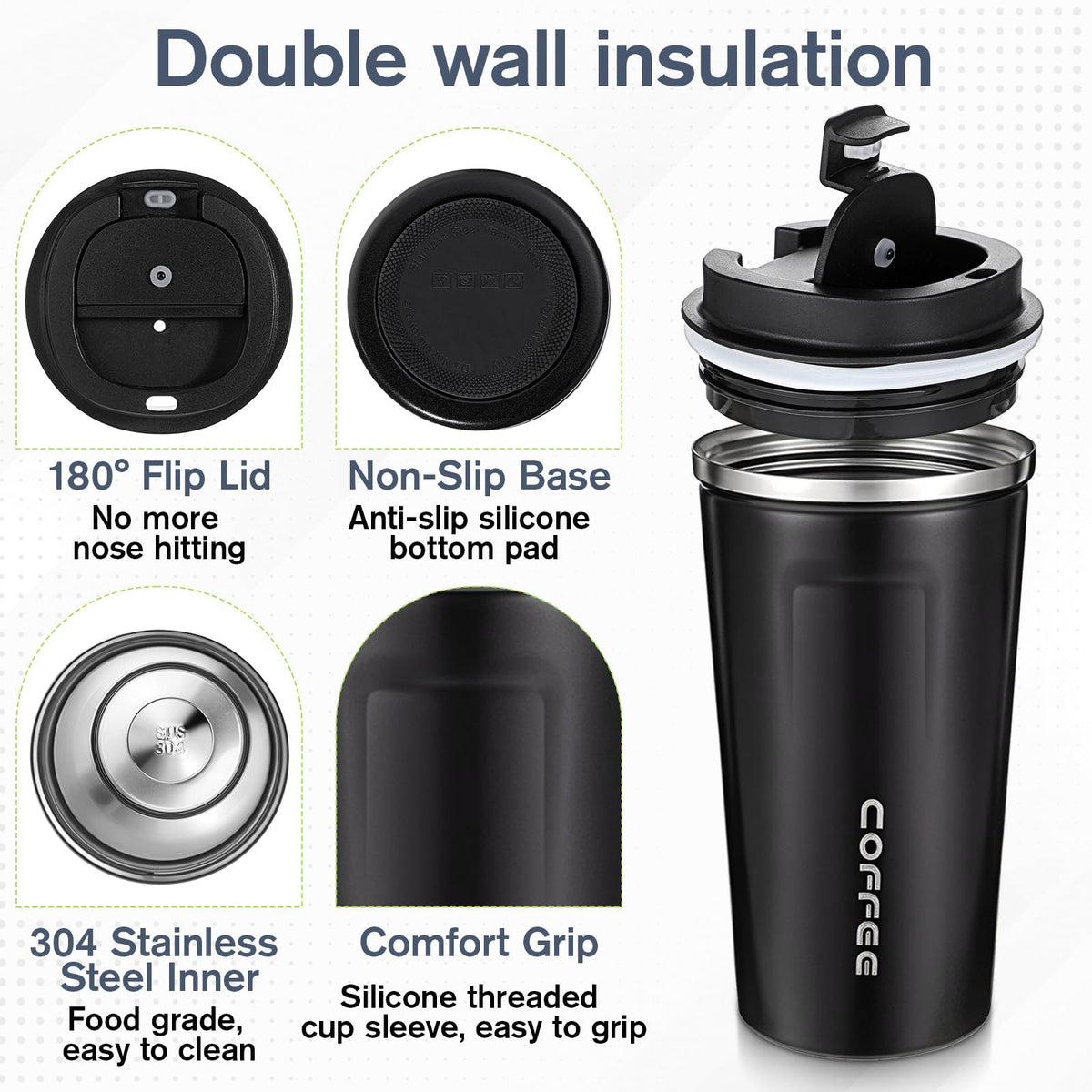 4 Pack 17oz Stainless Steel Insulated Coffee Mug with Lid M71743
