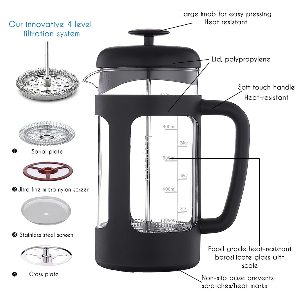 34 oz French Press Coffee Tea Maker with 10g Measuring Spoon R539