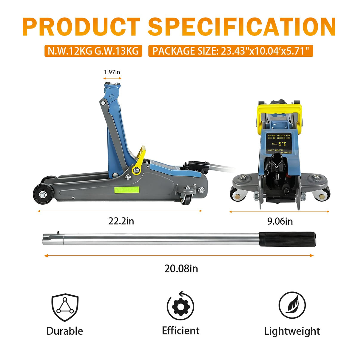 2.5T Low Profile Hydraulic Floor Jack with Carrying Handle G3227