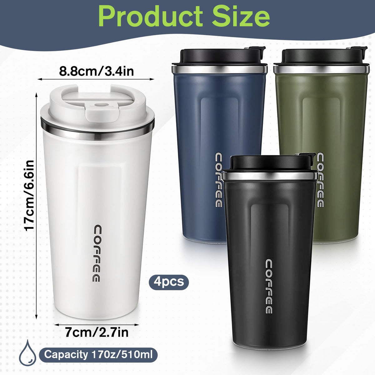 4 Pack 17oz Stainless Steel Insulated Coffee Mug with Lid M71743