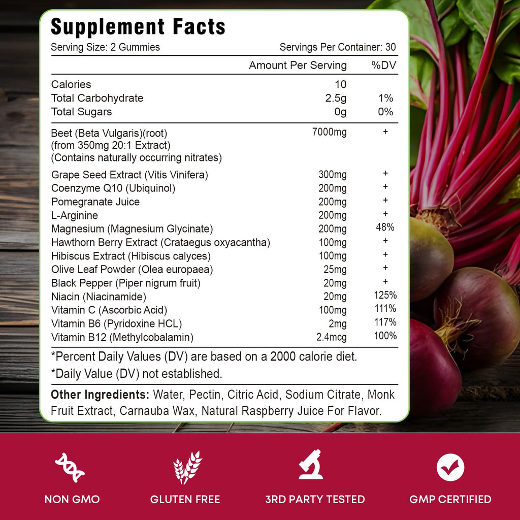 Beet Root Gummies with Coq 10, Grape Seed, Pomegranate, 60 Chews J620228