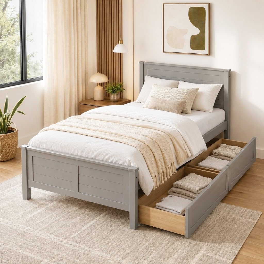 Wood Bed Frame with 2 Drawers & Headboard I812133