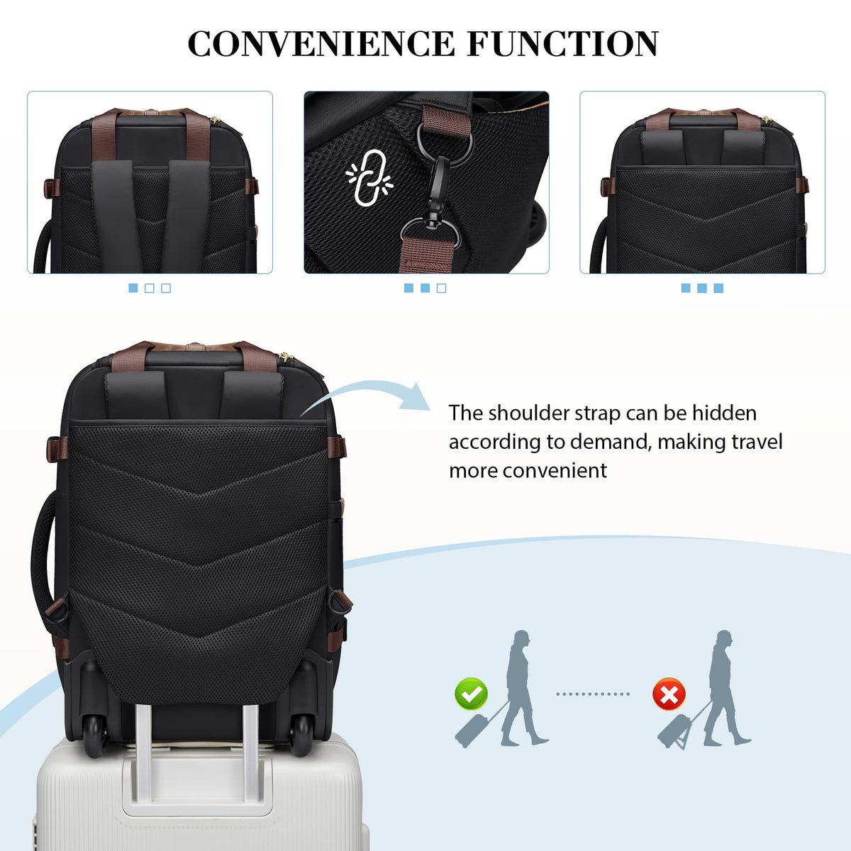 Black Rolling Laptop Backpack with Wheels S505161