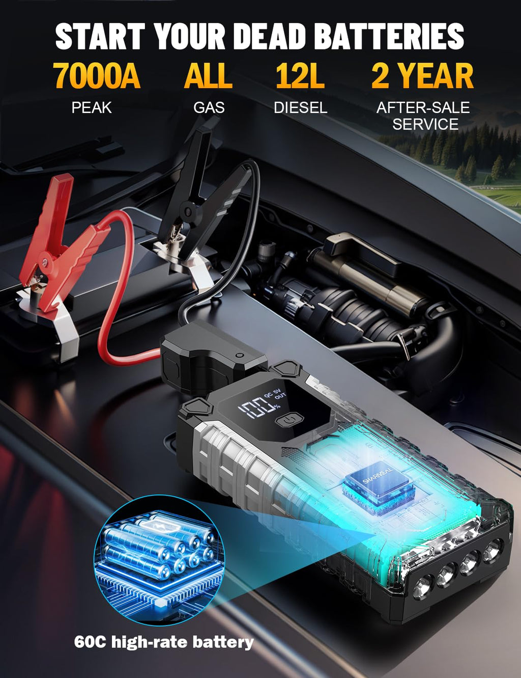 7000A 12V Portable Jump Starter with LED Light C184228