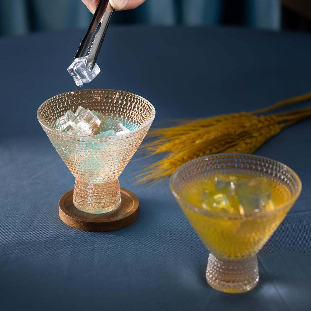 Stemless Vintage Martini Glasses 8Oz Set Of 6 Hobnail Amber N509