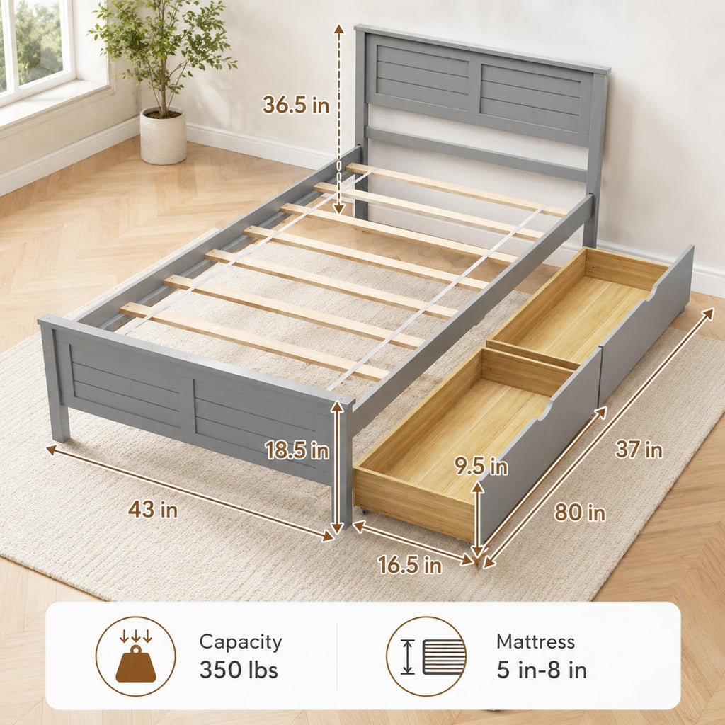 Wood Bed Frame with 2 Drawers & Headboard I812133