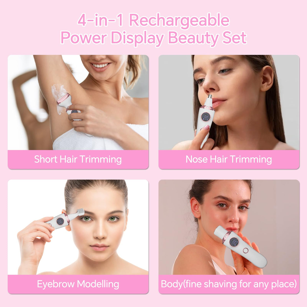 Electric Razor for Women, 4-in-1 Bikini Trimmer & Body Shaver, Rechargeable Wet/Dry Y3750