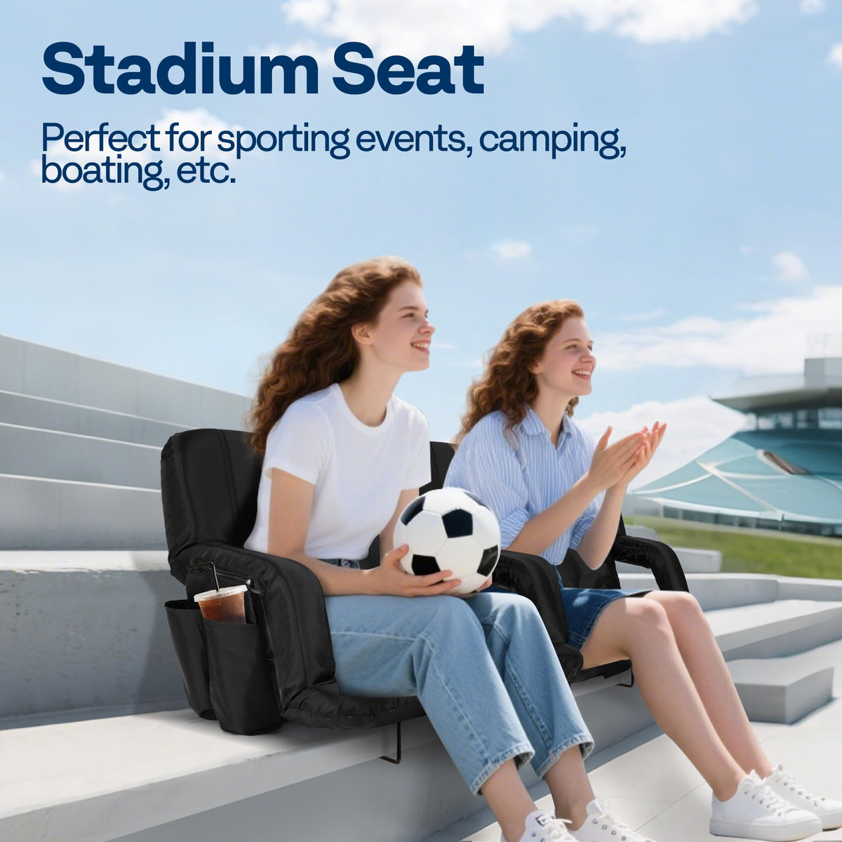 2 Pack Portable Padded Stadium Seats with Back Support and Cup Holder V6901