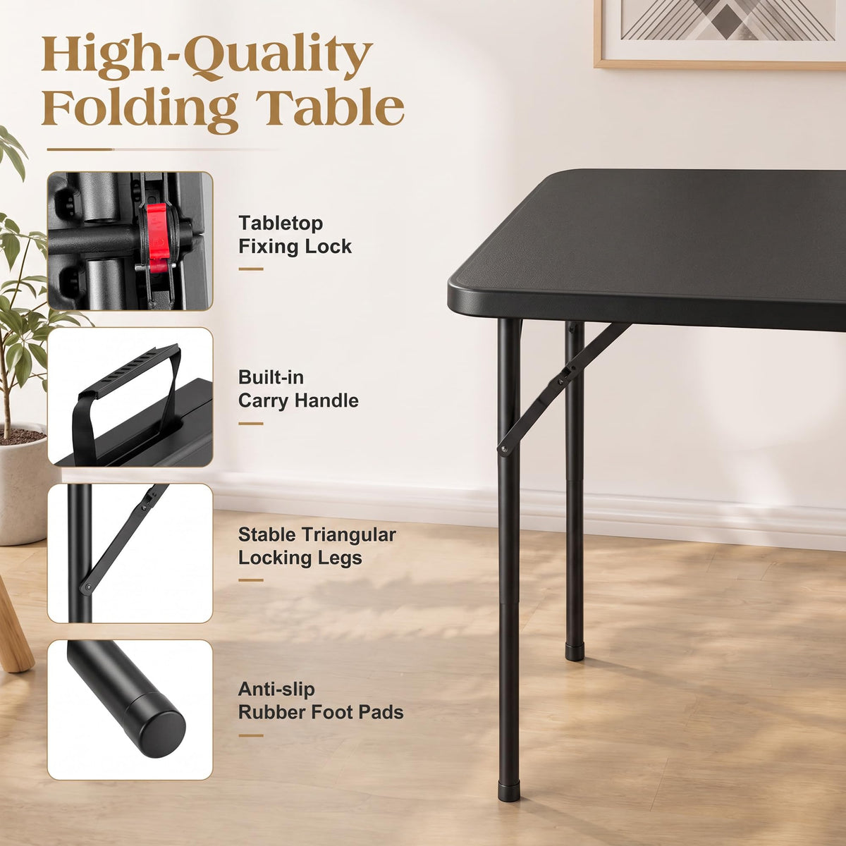 34" Square Folding Card Table with Built-in Handle, Black P426467