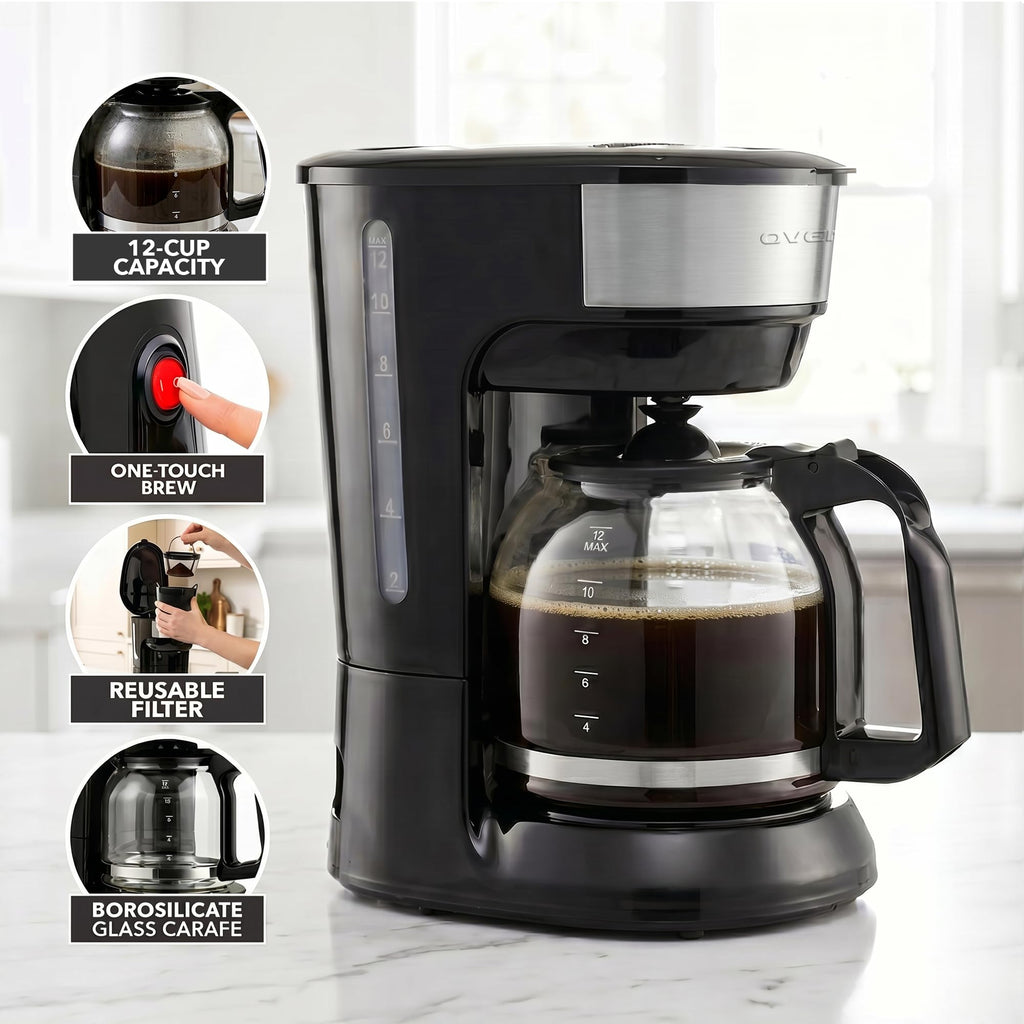 12-Cup Drip Coffee Maker with On/Off Switch, Black G459