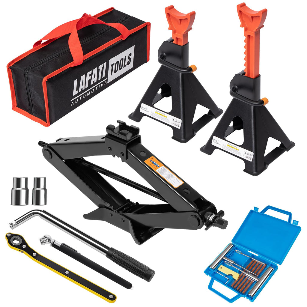 3 Ton Scissor Jack and Jack Stands Kit with Lug Wrench O475