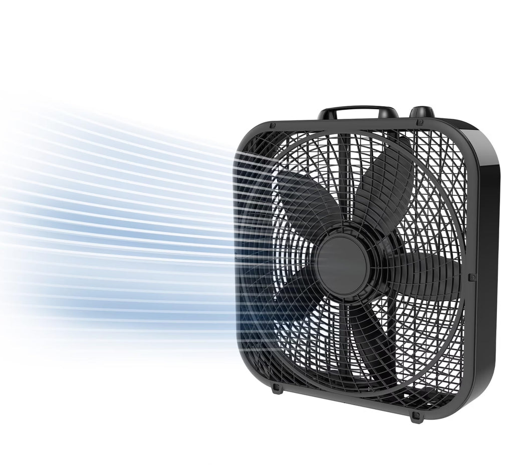 20-Inch Classic Box Fan, Three-Speed, Quiet, Tabletop with Carrying Handle, White D7854